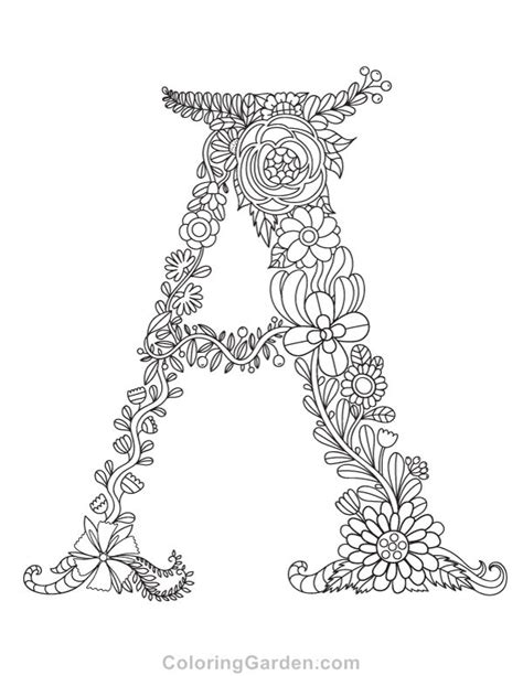 There's a page of nature coloring. Free printable floral letter "A" adult coloring page ...