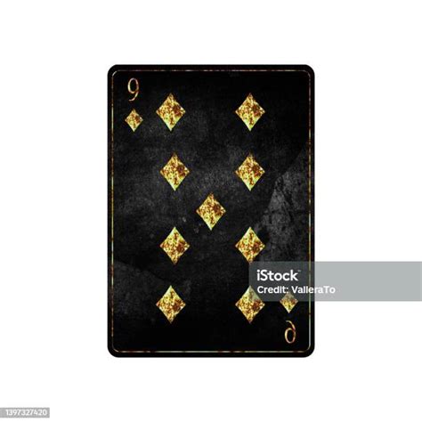 Nine Of Diamonds Grunge Card Isolated On White Background Playing Cards