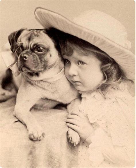Antique Pug Being Held By A Little Girl Photo Decoupaged On Wood Pugs
