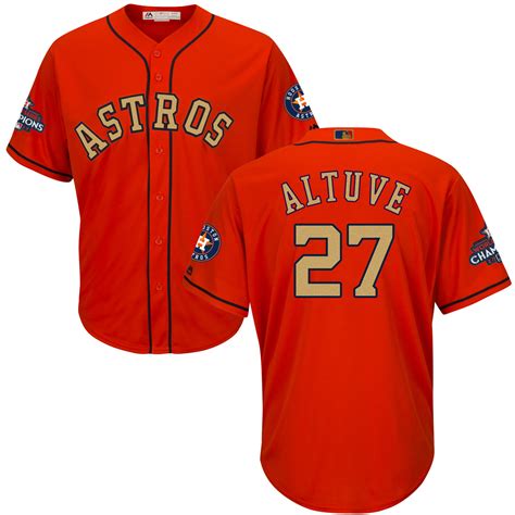 Men 27 Jose Altuve Jersey Sewn On Orange Houston Astros Champions Gold