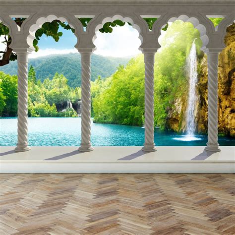 wall mural waterfall in deep forest arch structure peel and etsy custom wall murals 3d wall