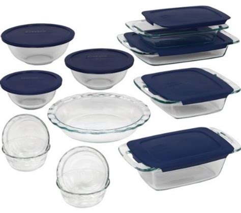 Pyrex Easy Grab 19 Piece Glass Bakeware Set With Blue Lids Contemporary Bakeware Sets By