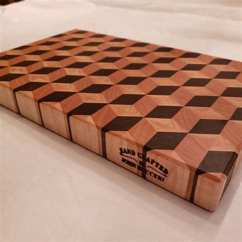 3d Tumbling Block End Grain Cutting Board With Board Finish Etsy