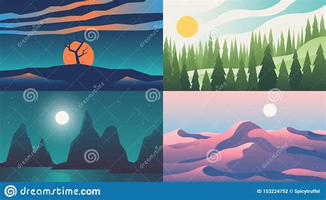 Landscape Backgrounds Flat Night Sunset Sky With Mountains On Horizon