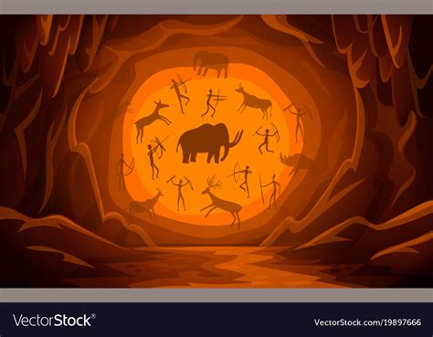 Cave With Cave Drawings Cartoon Mountain Scene Vector Image
