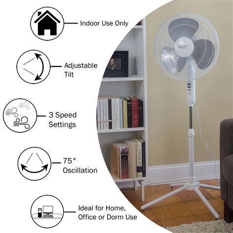 Comfort Zone Czst161bte 3 Speed Adjustable 16 Oscillating Pedestal Fan