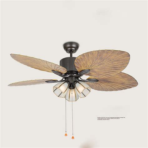 52 Indoor Tropical Ceiling Fan With Light Kit Five Hand Carved Palm
