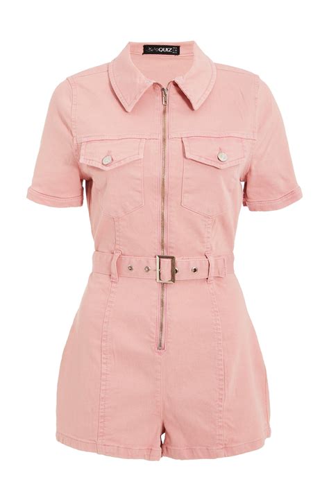Pink Denim Playsuit Quiz Clothing