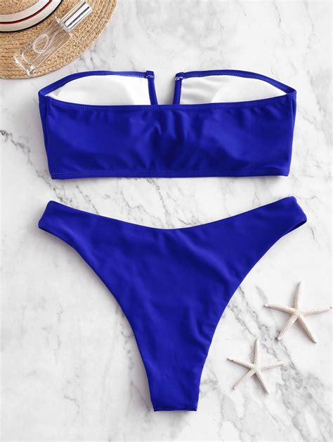 Zaful V Wired Tied Bandeau Bikini Swimsuit Cobalt Blue Affiliate