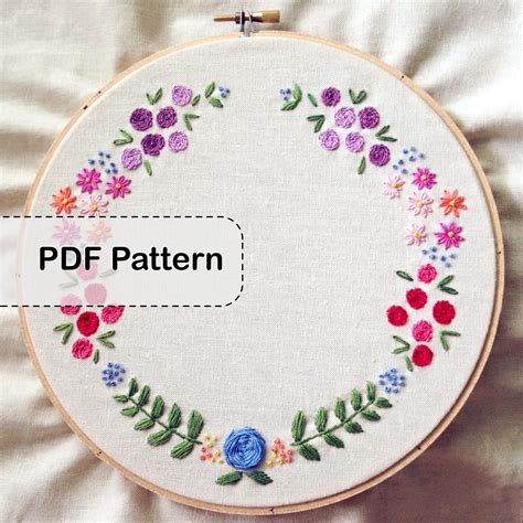 Floral Wreath Embroidery Pattern PDF