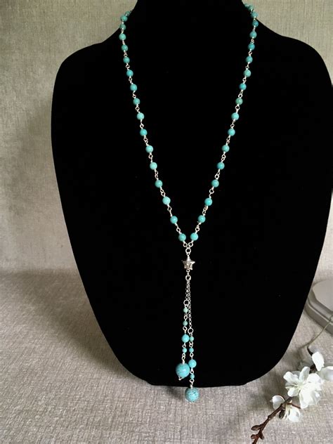 Oh My Long Versatile Silver And Turquoise Magnesite Lariat Necklace