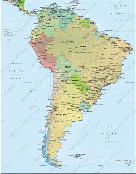 Large Political Map Of South America With Relief Major Cities And