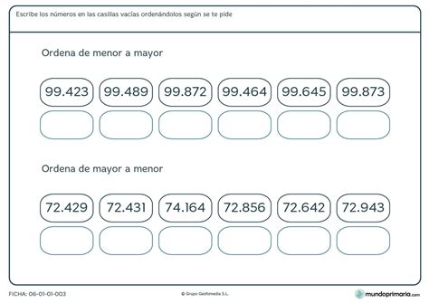 Ficha De Ordenar Números De 5 Cifras Para Primaria Mundo Primaria