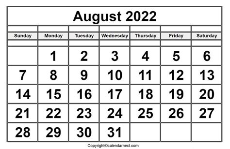 August 2022 Calendar With Holidays Calendar Next