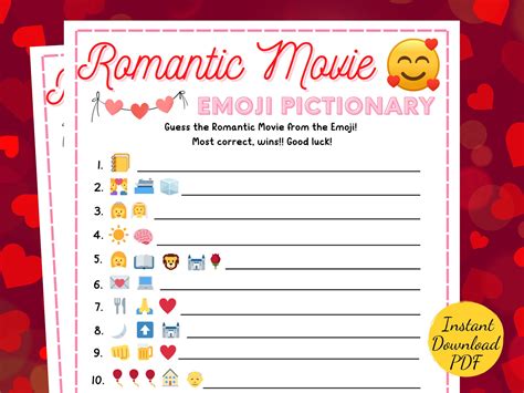 Romantic Movie Emoji Game Bridal Shower Activity Printable Etsy Artofit