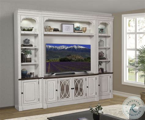 Magnolia Manor Antique White And Weathered Bark Entertainment Wall Unit