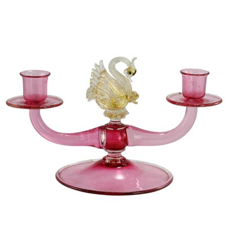 Pink Murano Glass Swan Candelabra At 1stdibs