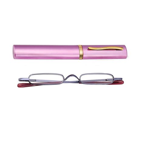 easy carry mini compact slim reading glasses—lightweight portable readers with w pen clip tube