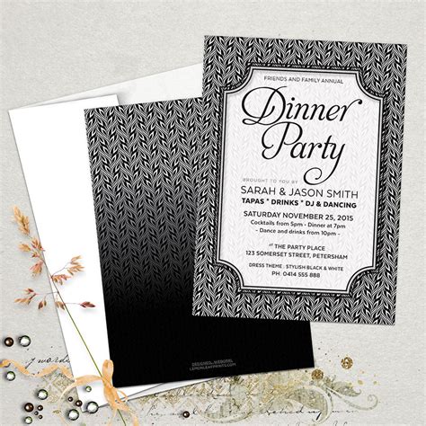 Depending on the size of your party, think about the type of furniture you want to have available for your guests, dining tables, bar tables, seats and stools are all great options. Stylish Black White Dinner Party Invitations ⋆ ...
