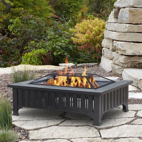 Real Flame Evans 43 Inch Rectangle Wood Burning Fire Pit Black 948
