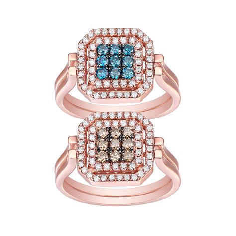 Blue And Brown Reversible Flip Ring 126ct14k Rose Gold Cluster