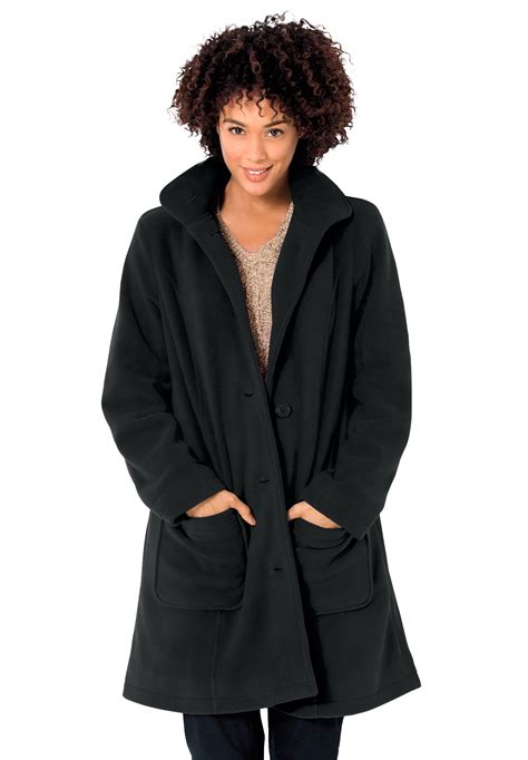 Woman Within Womens Plus Size Hooded A Line Fleece Coat Coat