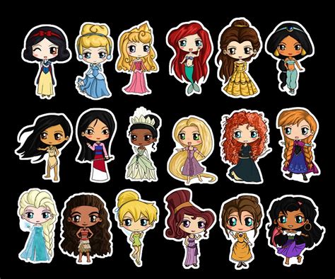 Disney Princess Stickers Disney Princess Chibi Stickers Etsy Kawaii