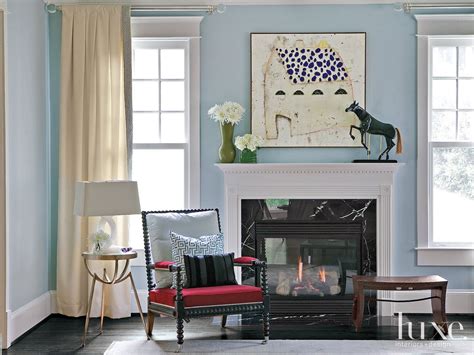 Blue Eclectic Living Room Vignette Luxe Interiors Design