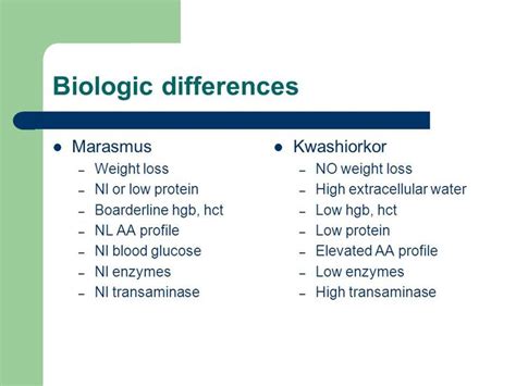 Biologic Differences Marasmus And Kwashiorkor Note Transaminase