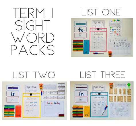 Term 1 Sight Word Packs Lists 1 3 Curious Minds Academy