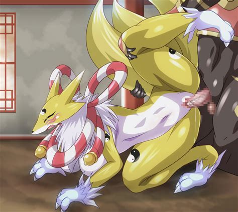 Rule 34 Anthro Bandai Namco Blush Breasts Digimon Digimon Species Duo Female Kyubimon Male