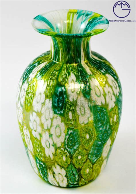 Collezione Vasi Di Murano Mignon Verde Con Murrina Millefiori E Oro Made Murano Glass