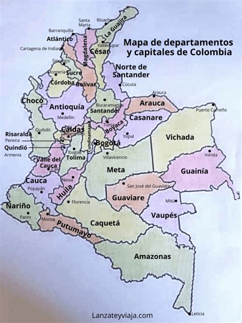 Mapa De Departamentos Y Capitales De Colombia Para Colorear