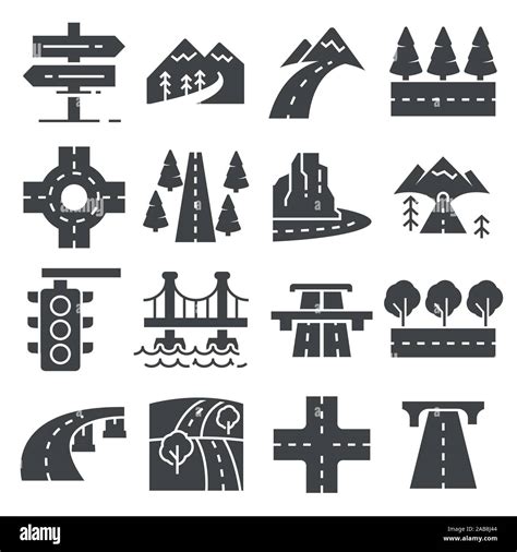Vector Illustrations Road And Highway Icons Set Stock Vector Image Art Alamy