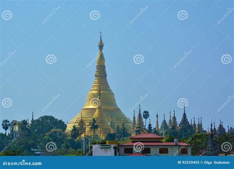 Beautiful View Of Golden Shwedagon Pagoda In Yangon Myanmar Stock