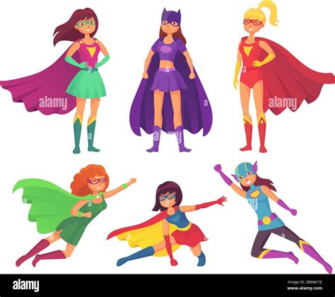 Superheroes Women Characters Wonder Female Hero Character In Superhero Costume With Waving
