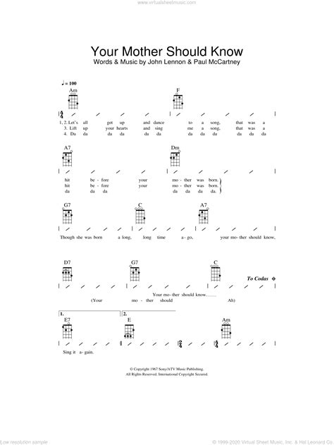 Beatles Your Mother Should Know Sheet Music For Ukulele Chords