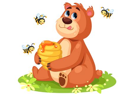 Cute Bear Cartoon Holding A Honey Bee Hive 619020 Vector Art At Vecteezy