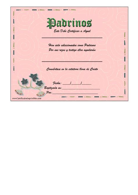 Godparents Certificate Template Printable Pdf Download