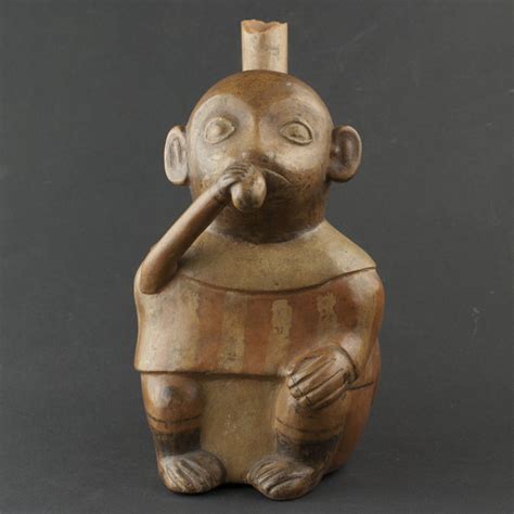 Moche Pottery Pre Columbian Monkey Stirrup Vessel High20cm Wide11cm