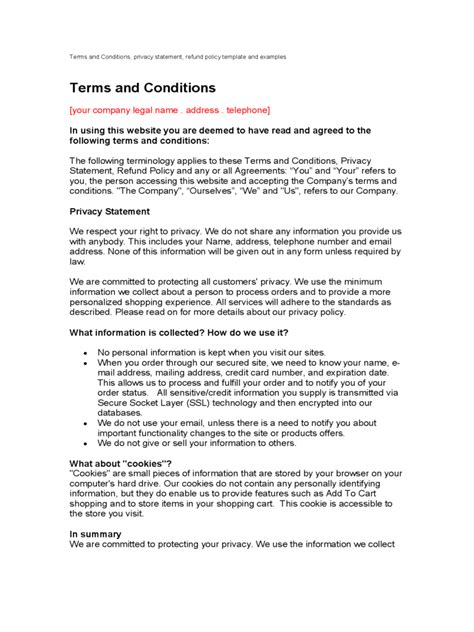 Free Small Business Terms And Conditions Template
