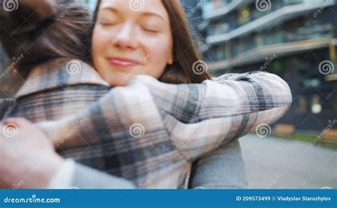 Two Happy Women Hug Each Other When Meeting After Long Separation Slow Motion Stock Video