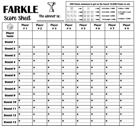Farkle Score Card Printable File Pdf Download 85x11 Etsy Israel