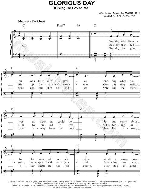 Print And Download Sheet Music For Glorious Day Living He Loved Me By Casting Crowns Sheet