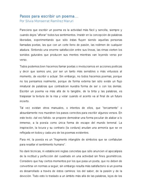 Pasos Para Escribir Un Poema Poesía Autor