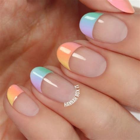 Pastel Rainbow French Tips Ombre Nails Tutorial Nail Art Ombre Nails