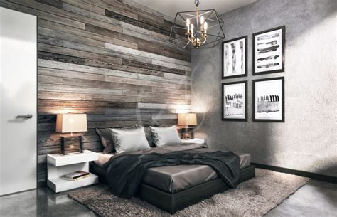 Bedroom interior with hardwood floor. Industrial house design industrial style bedroom by ...