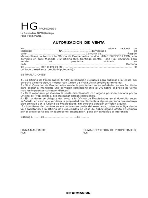 Autorizacion De Venta Pdf Derecho Contractual Gobierno