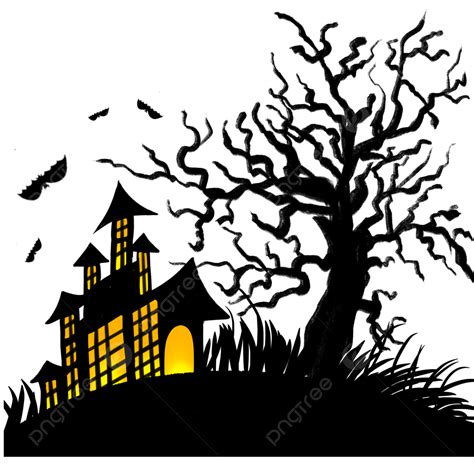 Gambar Halloween Horor Bayangan Perbatasan Pohon Mati Siluet Hitam