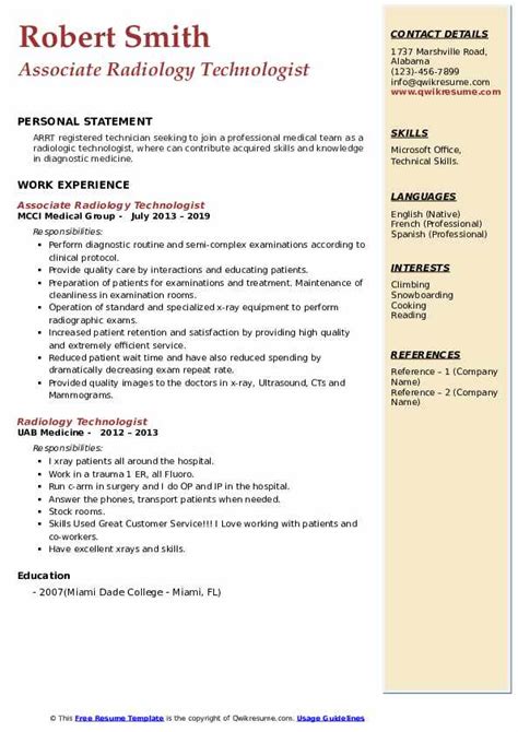 radiology resume template